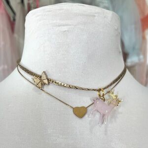 Free People 💗 vintage gold butterfly copper with pink glass deer charm